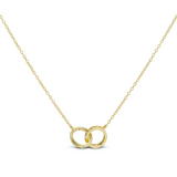 Double Amore Necklace in gold, linked circle pendant, front view