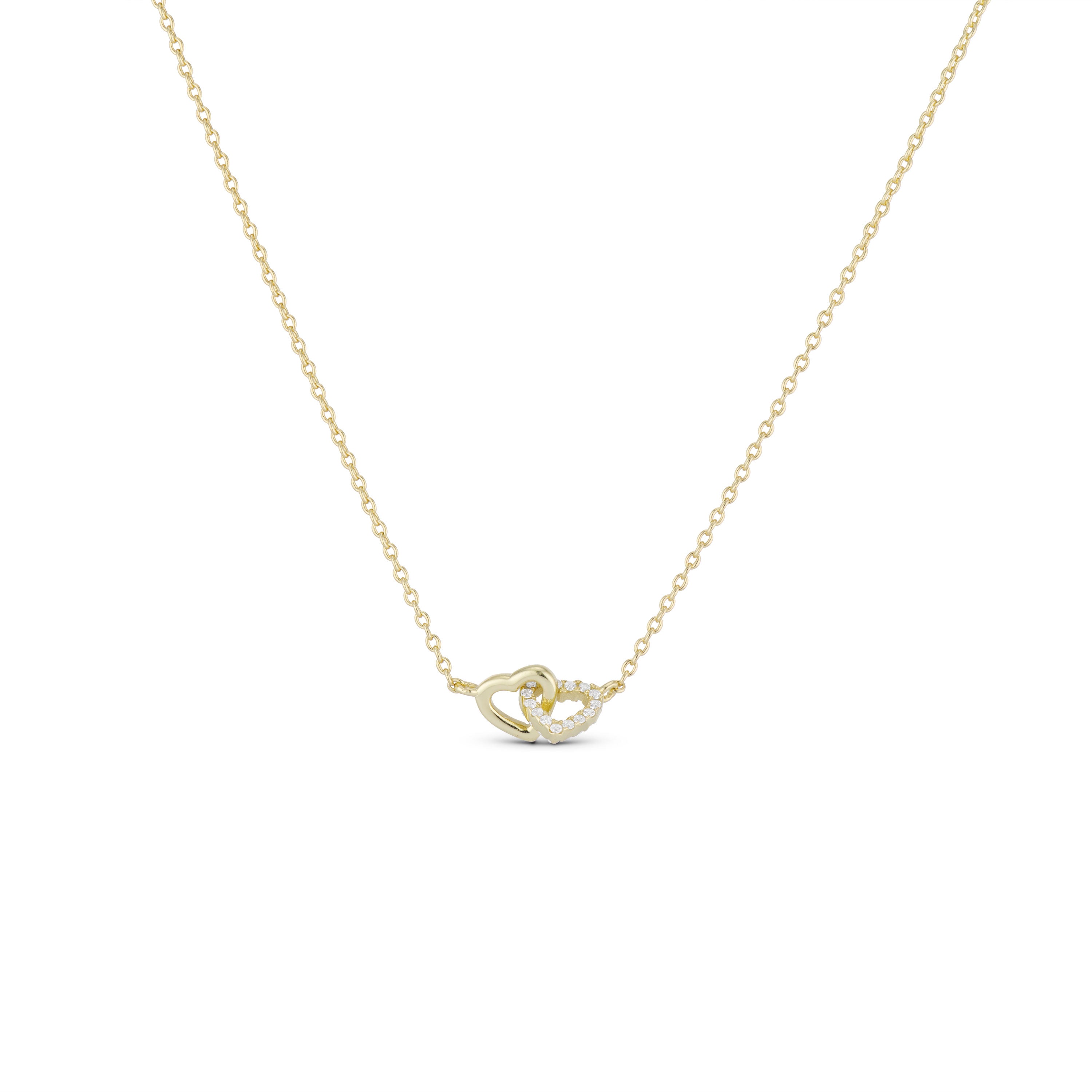 Double Hearts Necklace in 14K gold plating, side view
