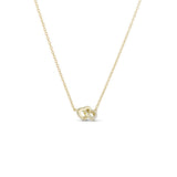Double Hearts Necklace with two interlocking CZ hearts, front view