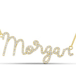 Dreamy Script Nameplate necklace in gold with a 14mm CZ script name