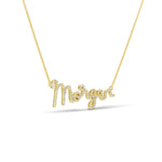 Dreamy Script Nameplate in gold with CZ script letters, side view