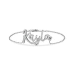 Dreamy Script Nameplate bracelet in silver with the CZ name Kayla