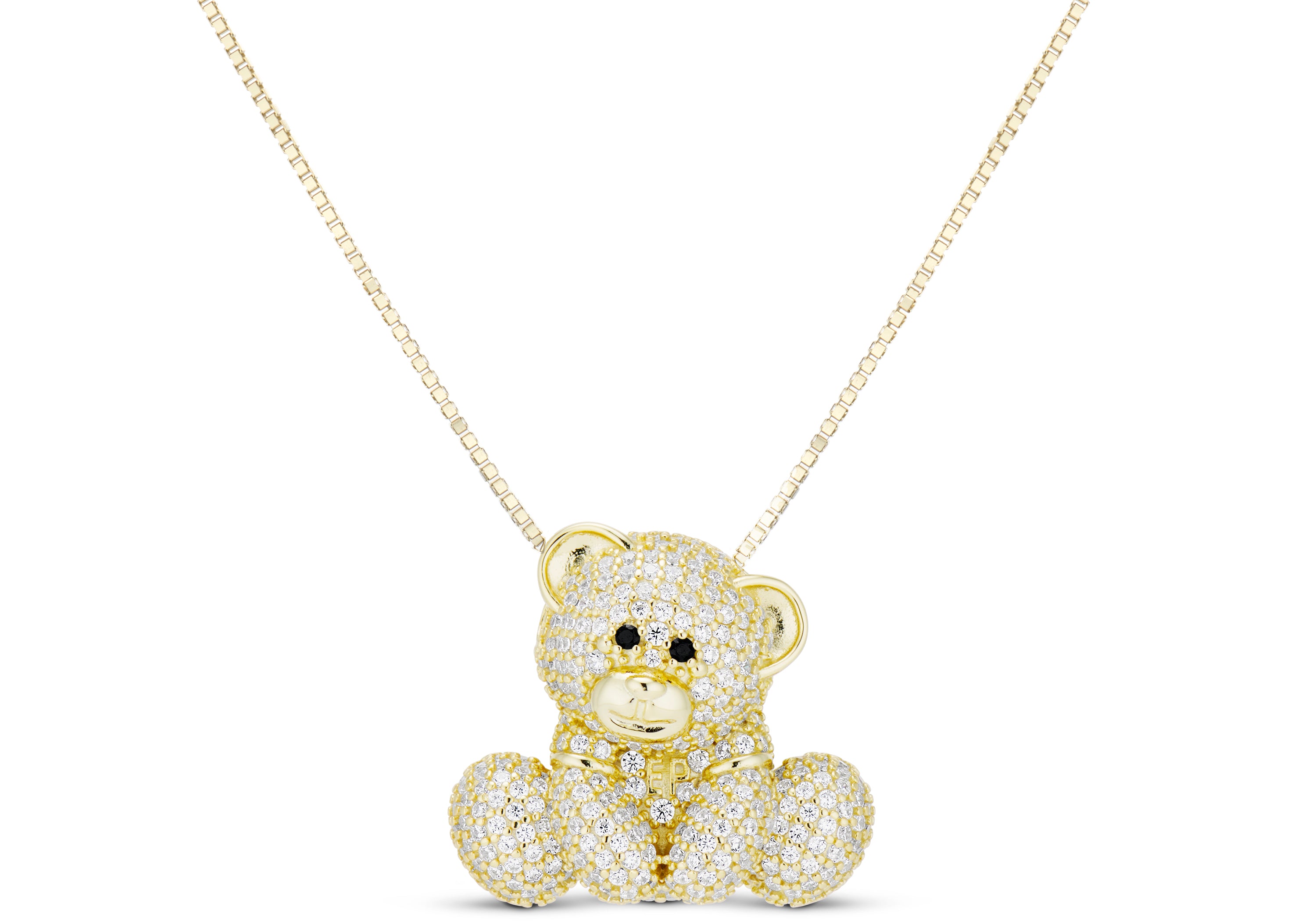 Jumbo gold iced teddy bear pendant necklace