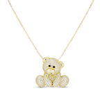 Iced Jumbo EP Teddy Necklace, a 26mm CZ-iced teddy bear pendant on a gold box chain