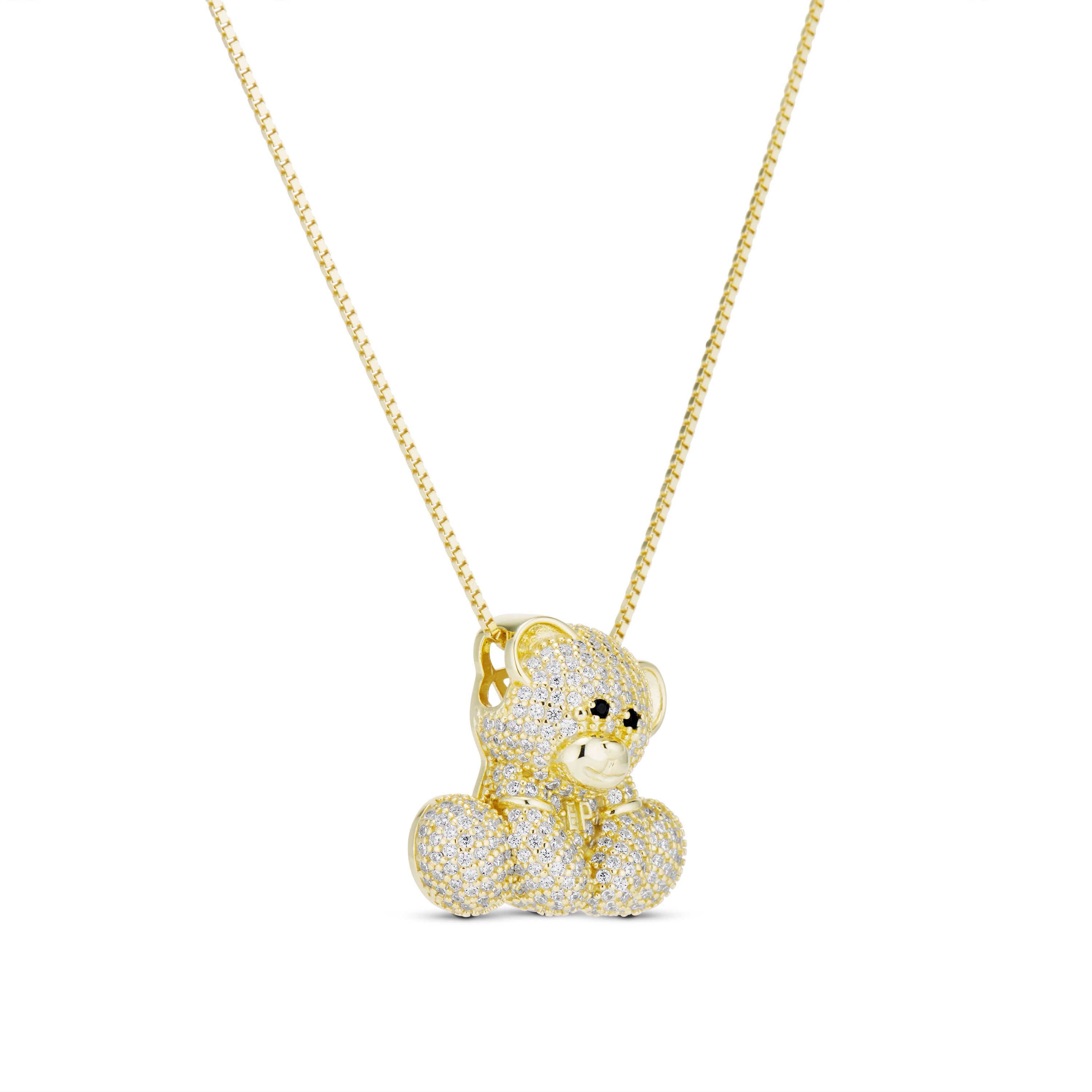 Iced Jumbo EP Teddy Necklace in 14K gold plating, side view