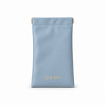 EP Jewels hair pin pouch in baby blue with gold logo
