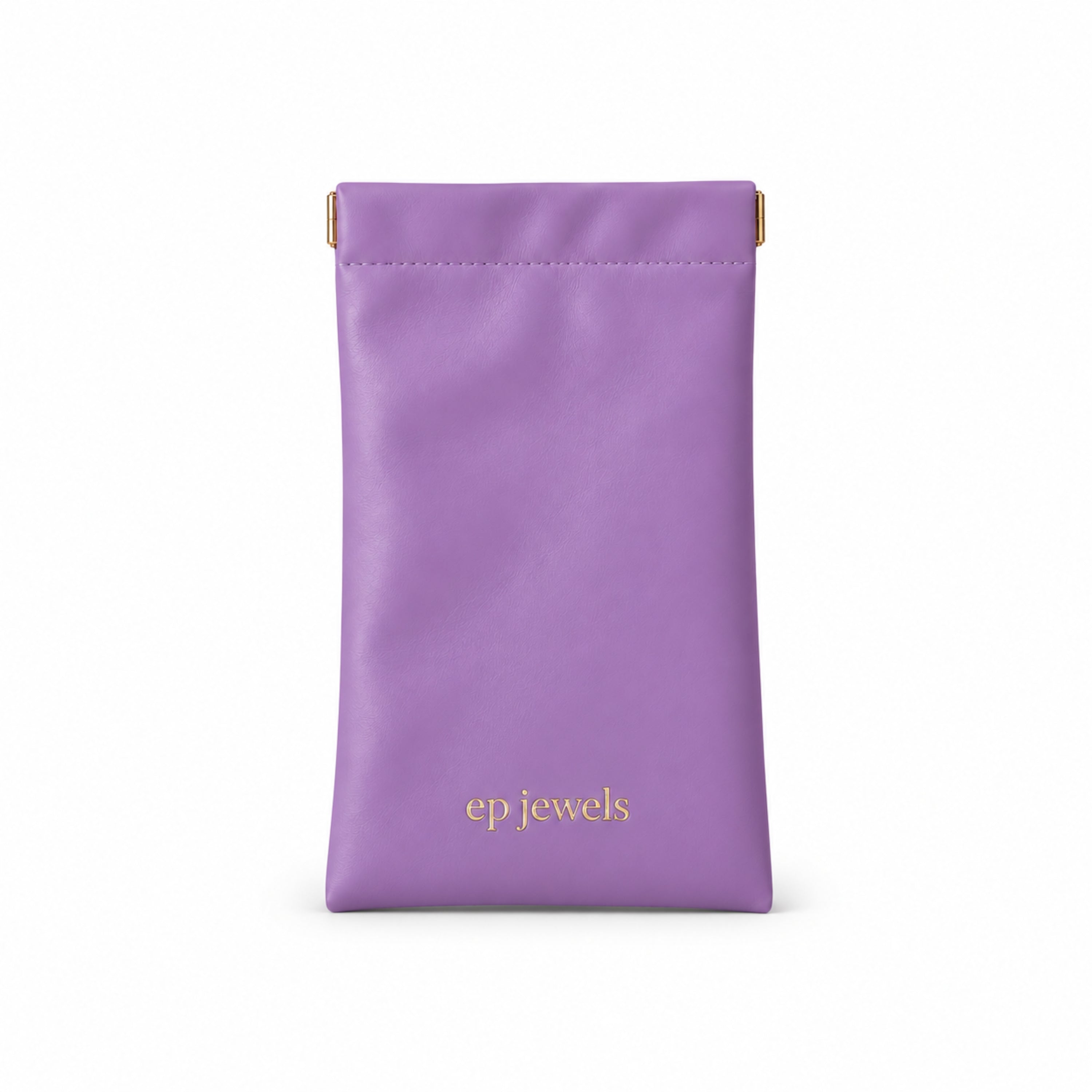 EP Jewels hair pin pouch in lavender with gold logo