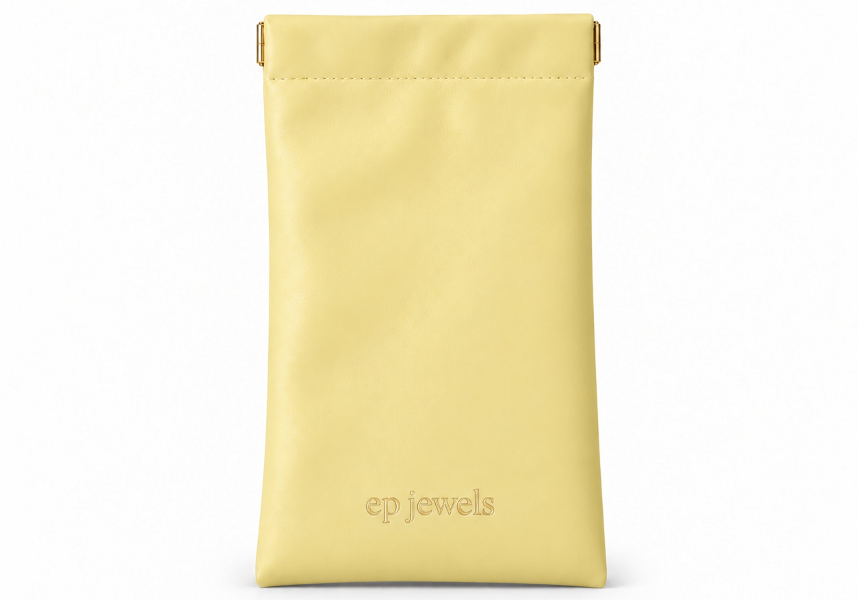 EP Jewels hair pin pouch in butter yellow with gold logo