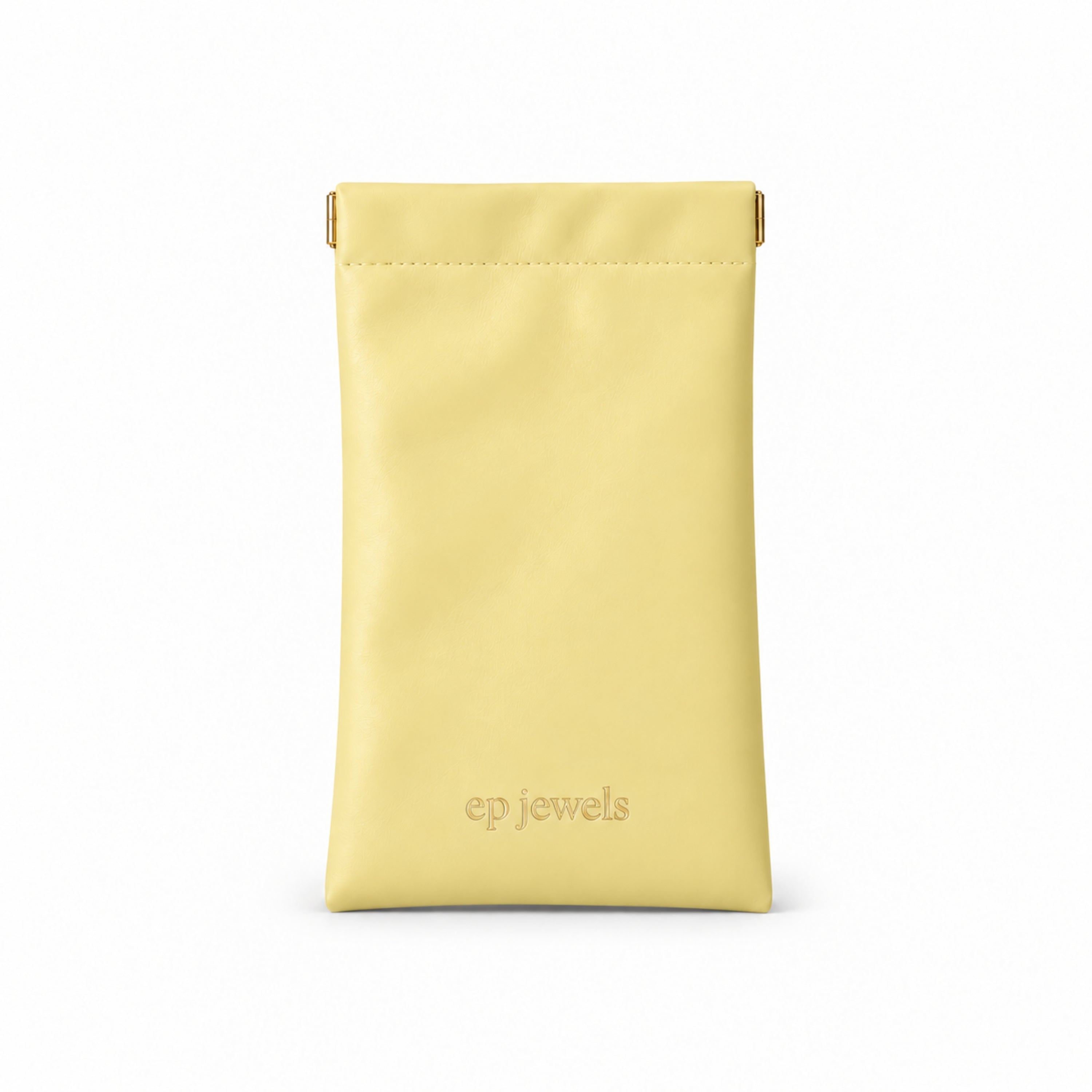 EP Jewels hair pin pouch in butter yellow with gold logo