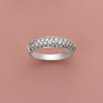 Half Diamond Pave Band in 14K white gold with lab-grown diamonds on a pink background