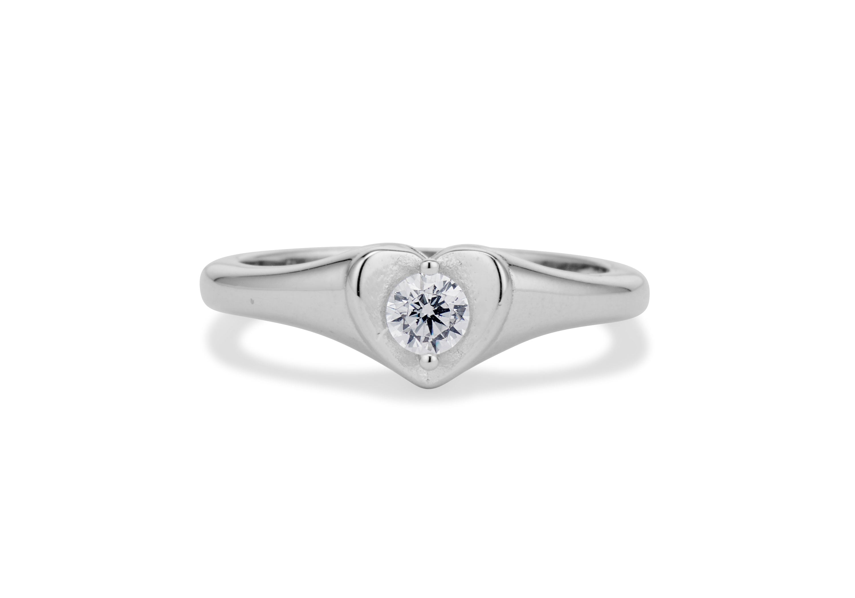 Heartline Ring with a CZ heart center, front view