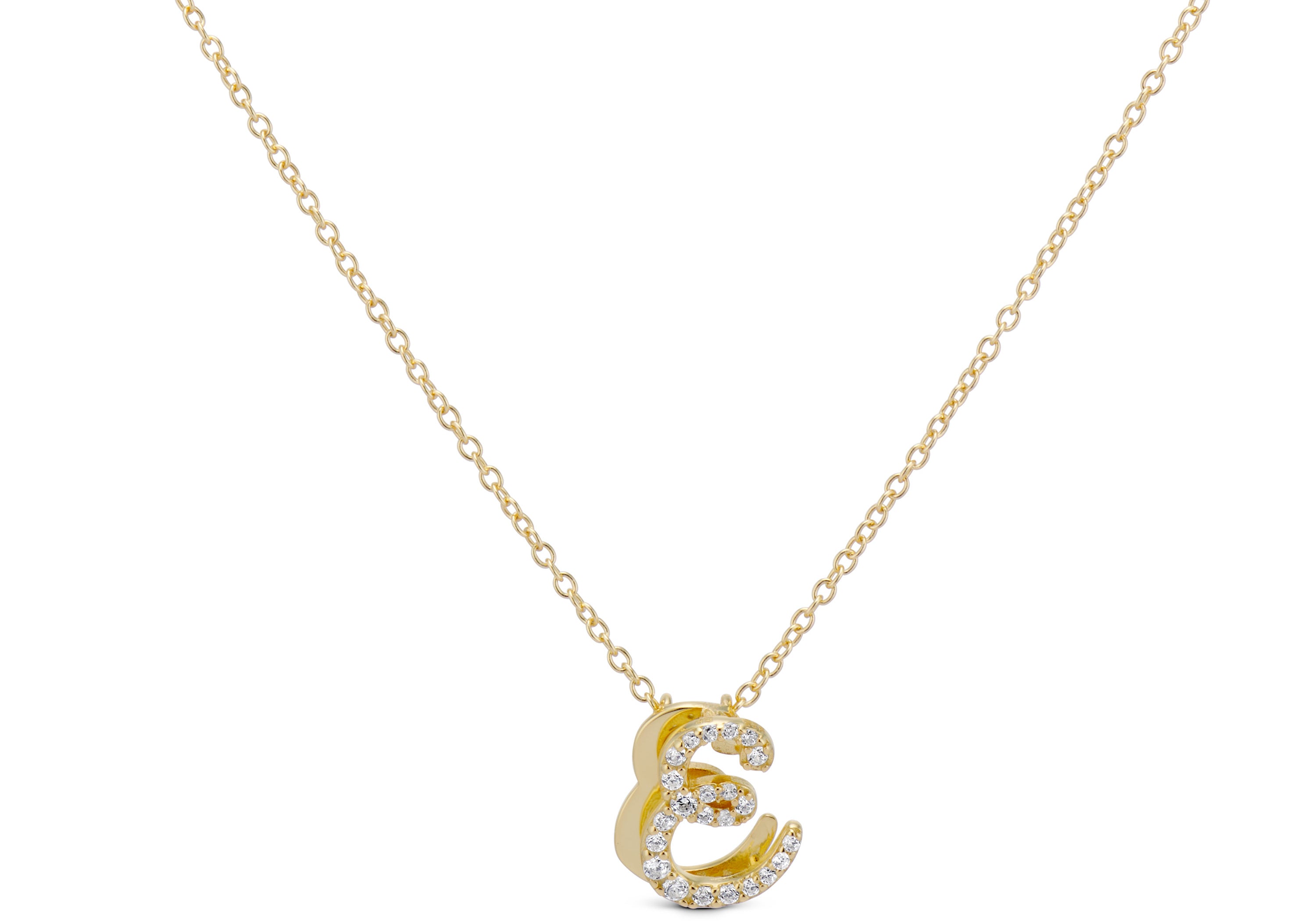 Gold iced script initial necklace with CZ letter S