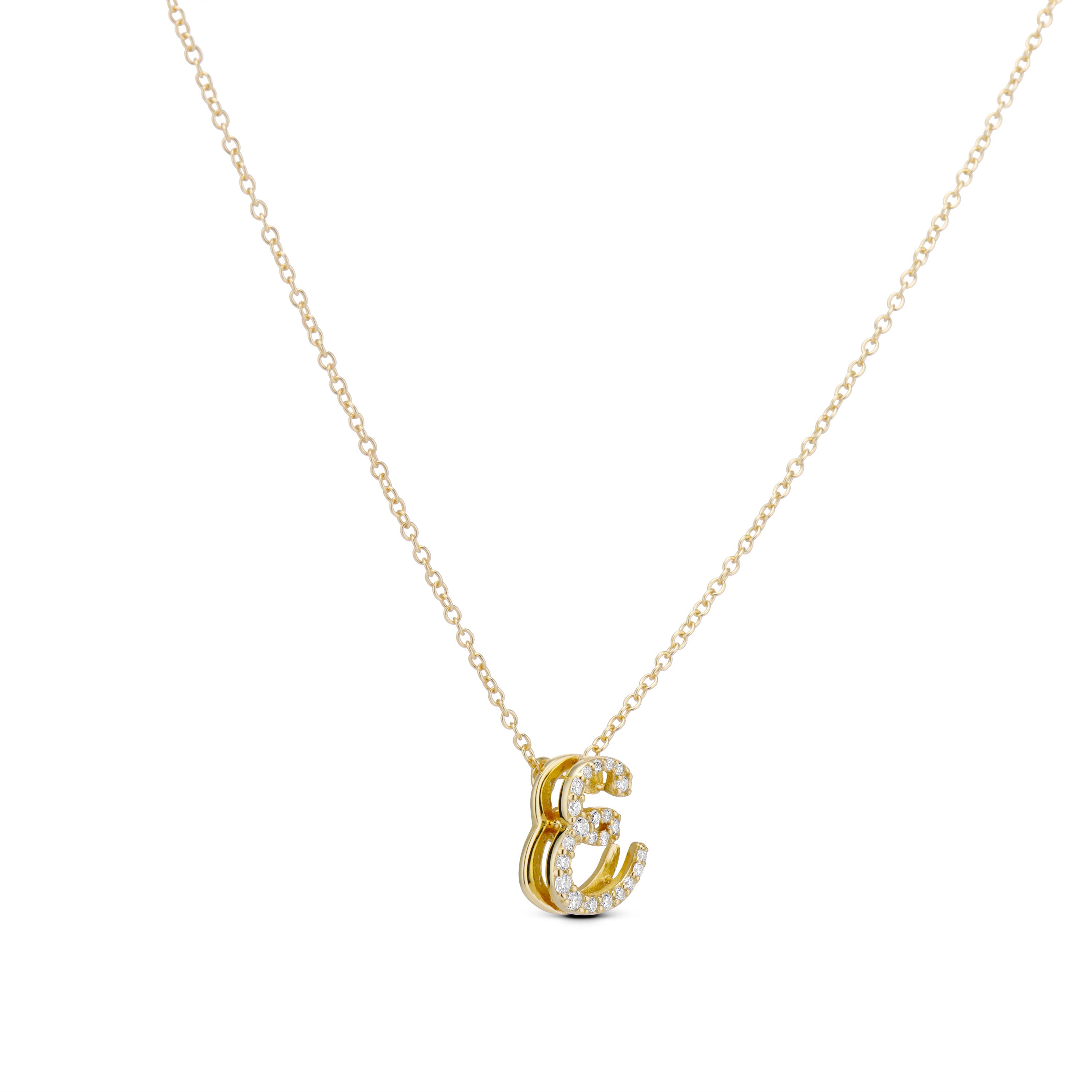 EP Jewels Iced Baby Script Letter Necklace, gold CZ cursive letter E