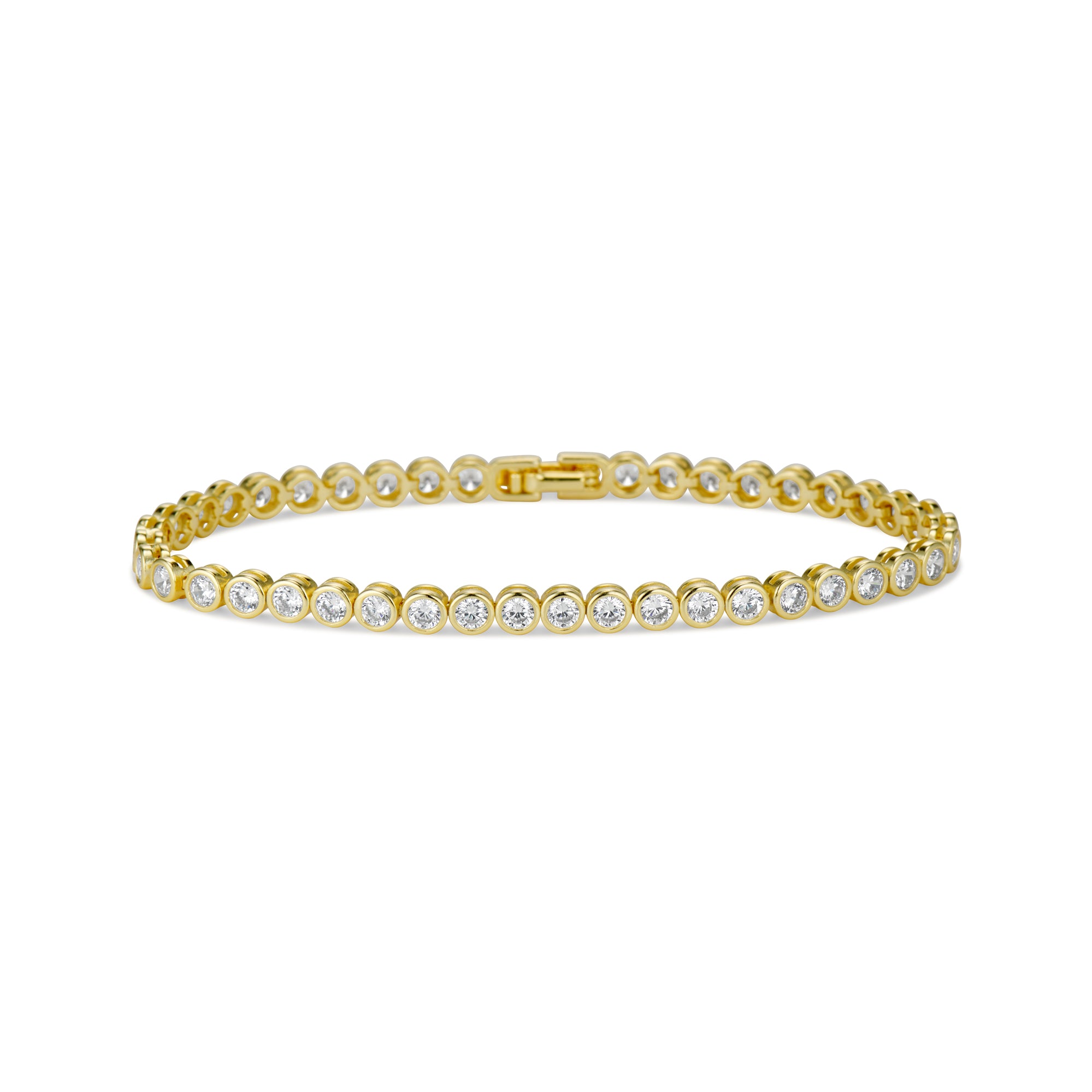 Iced Bubble Tennis Bracelet in 14K gold plating with clear CZ stones