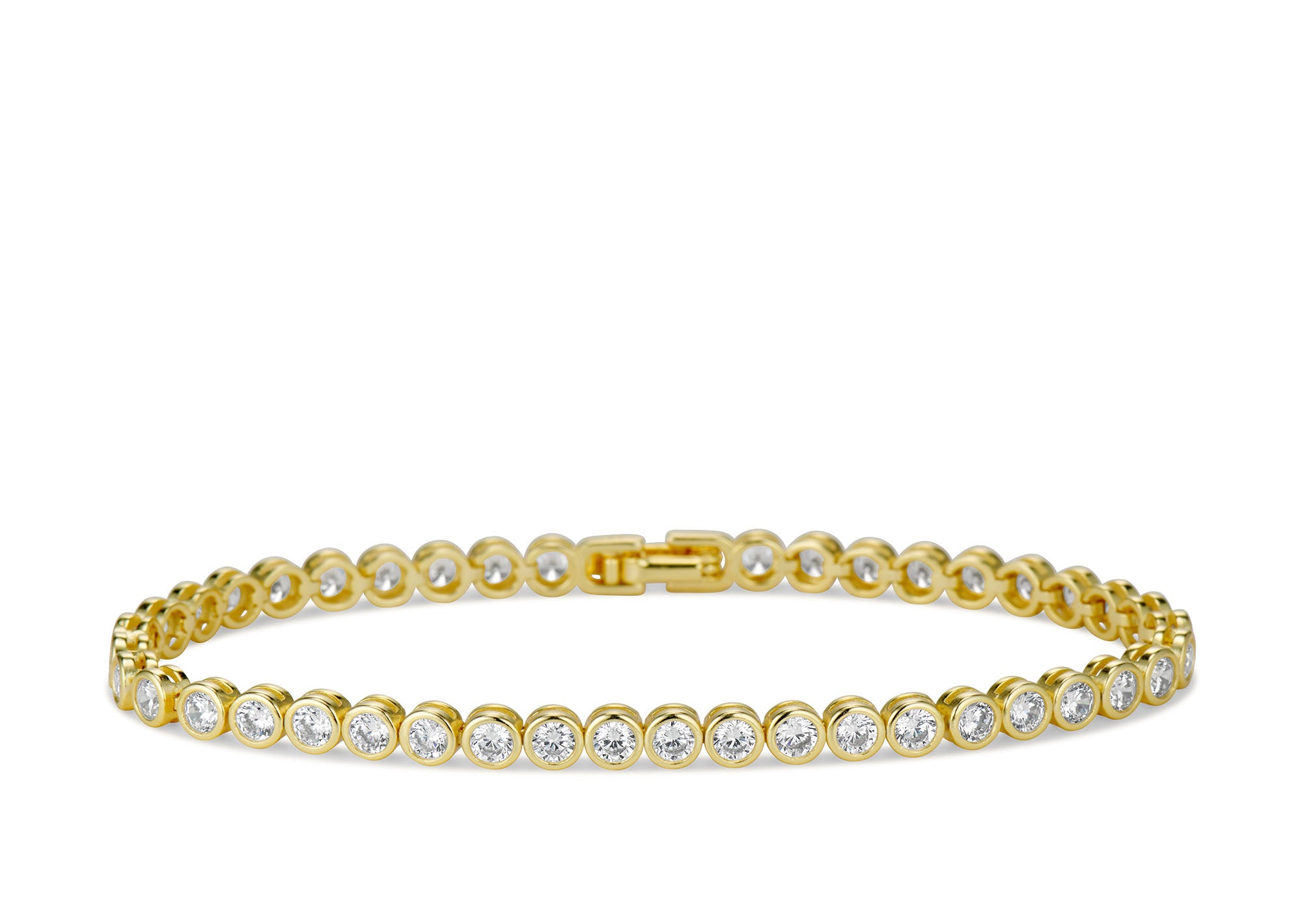 Gold Iced Bubble Tennis Bracelet with round bezel-set CZ stones, front view
