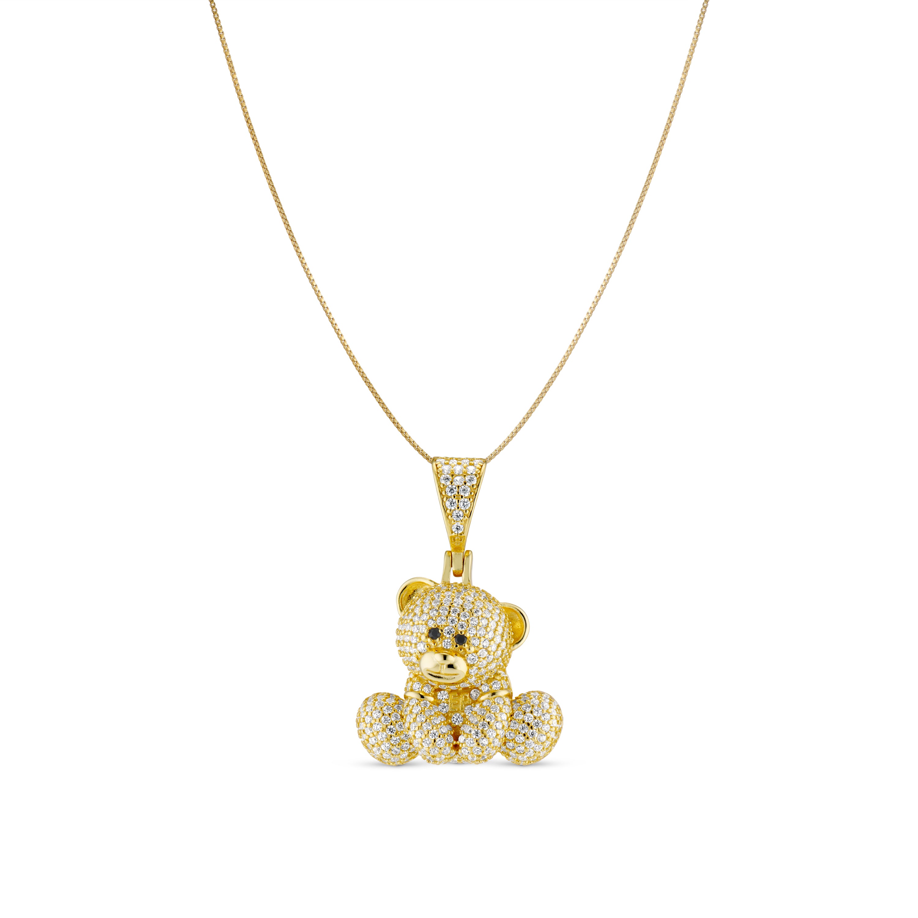 Iced EP Teddy Necklace in 14K gold plating with a CZ-iced teddy bear pendant