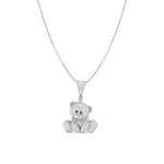 Iced EP Teddy Necklace in silver, CZ teddy bear pendant on a silver box chain