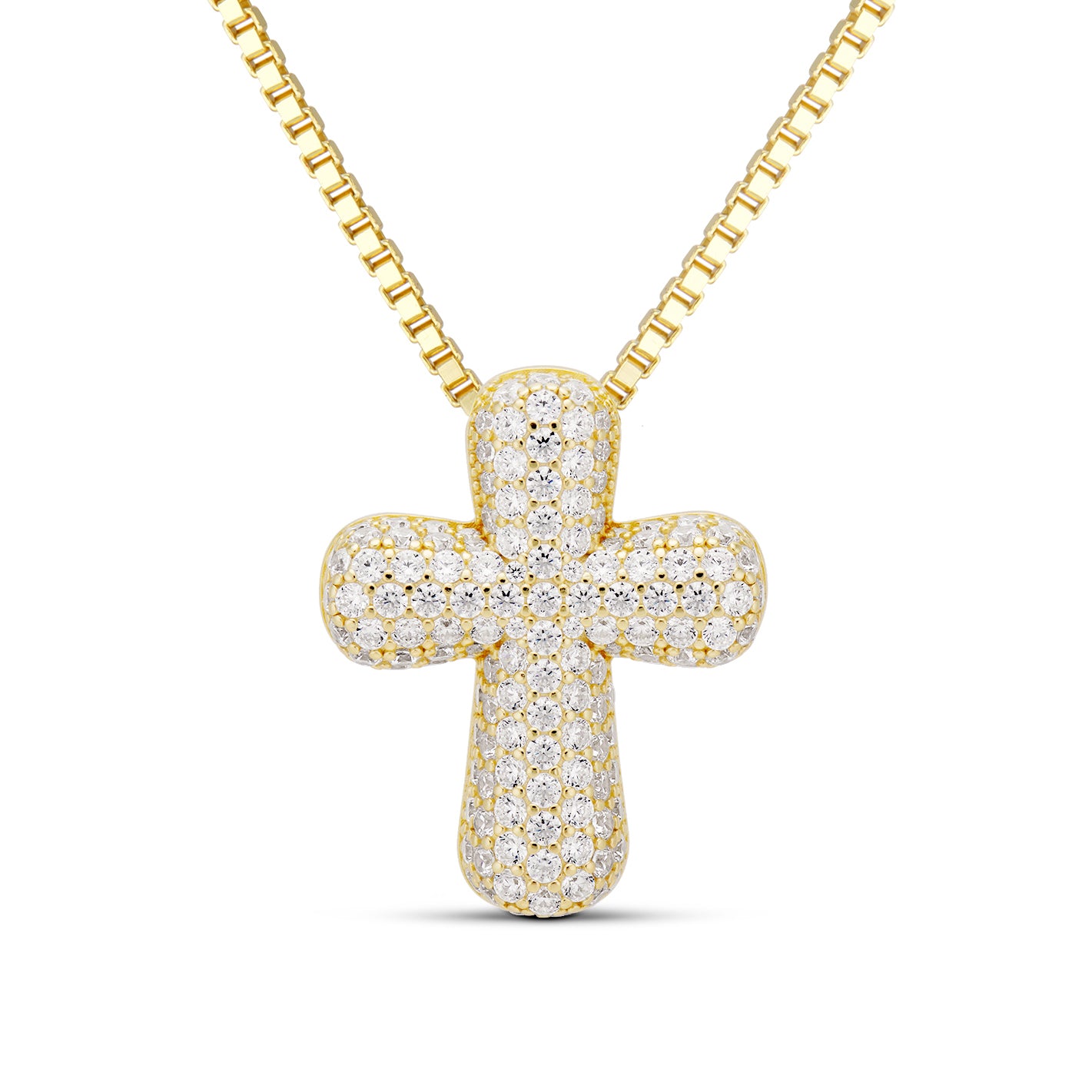 Iced Jumbo Cross Necklace in 14K gold plating, front view