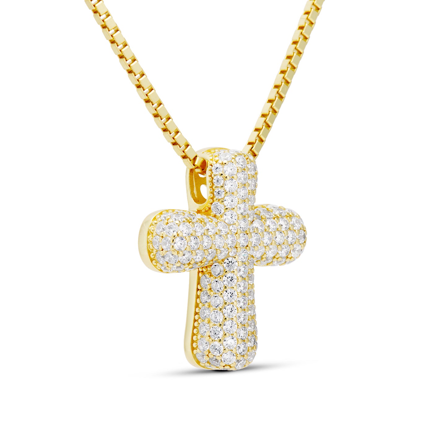 Side view of the gold Iced Jumbo Cross pendant
