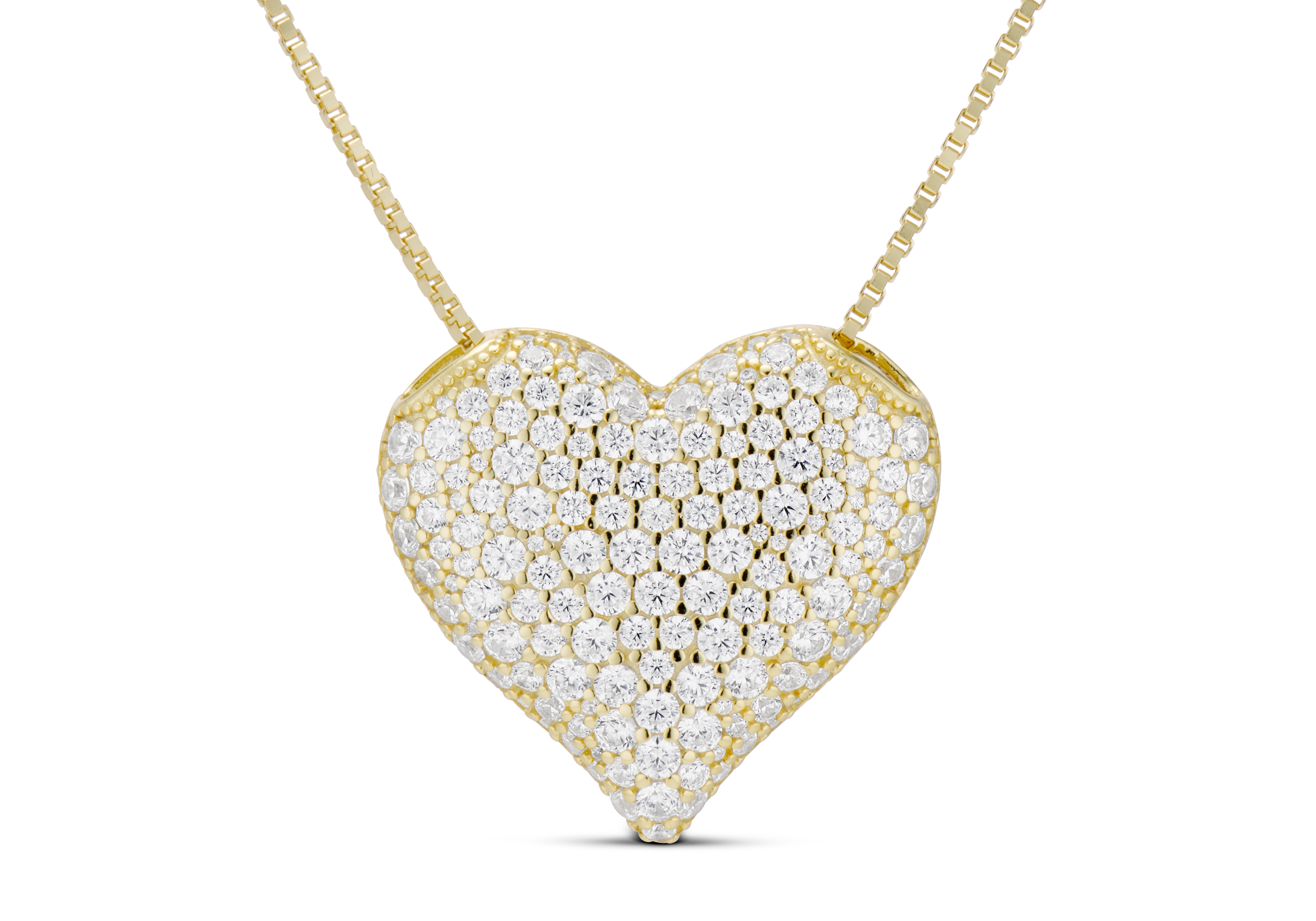 Iced Jumbo Heart Necklace, a large pave CZ heart pendant on a gold chain