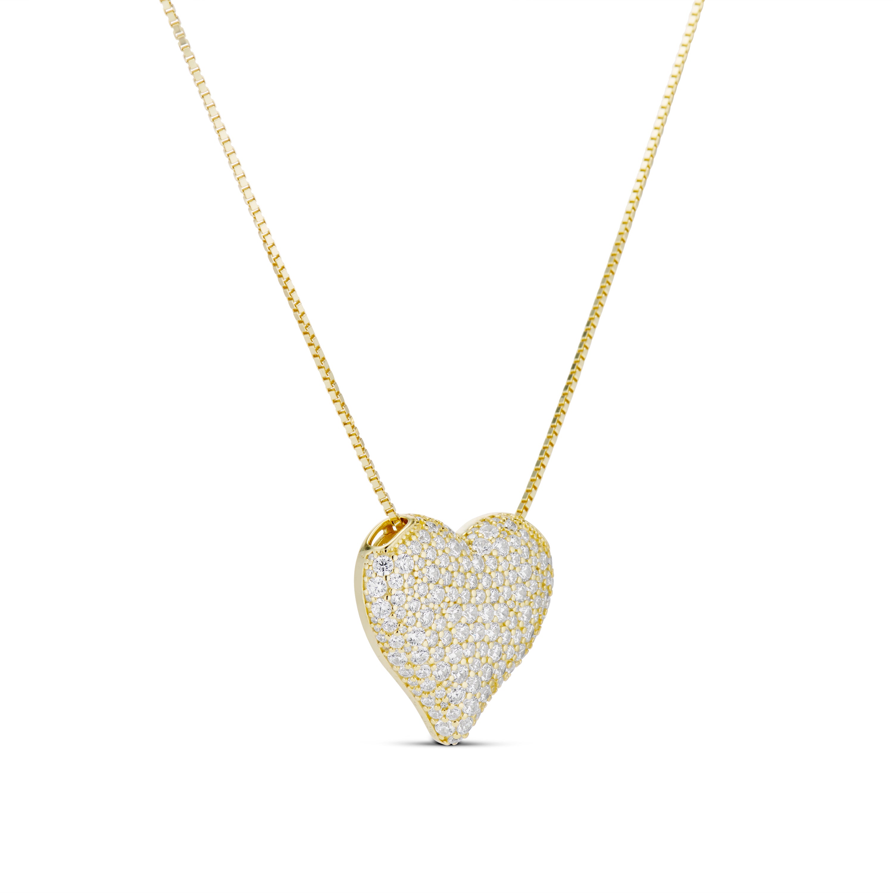 Side view of the gold Iced Jumbo Heart pendant on its chain