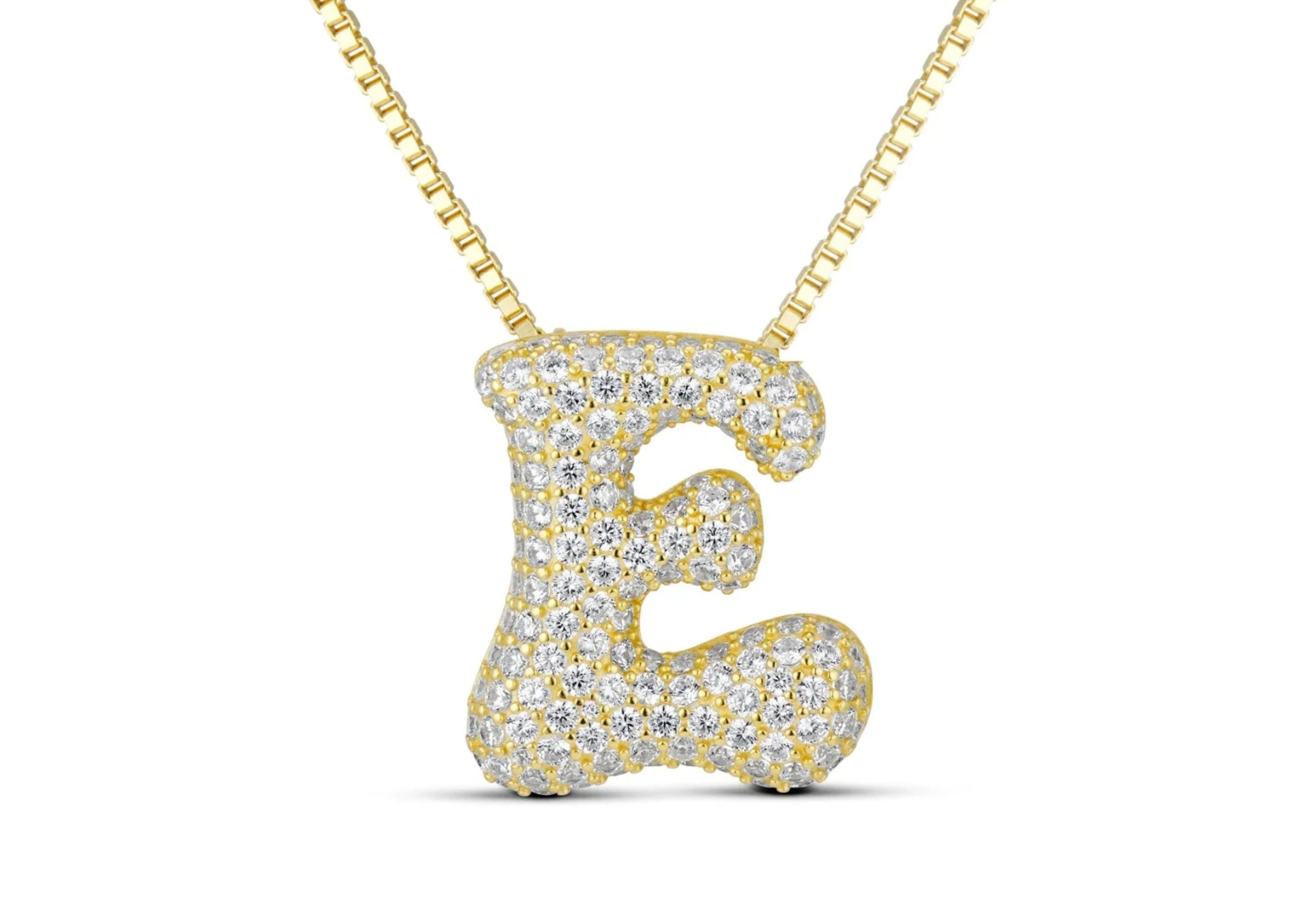 Jumbo gold iced block letter initial necklace