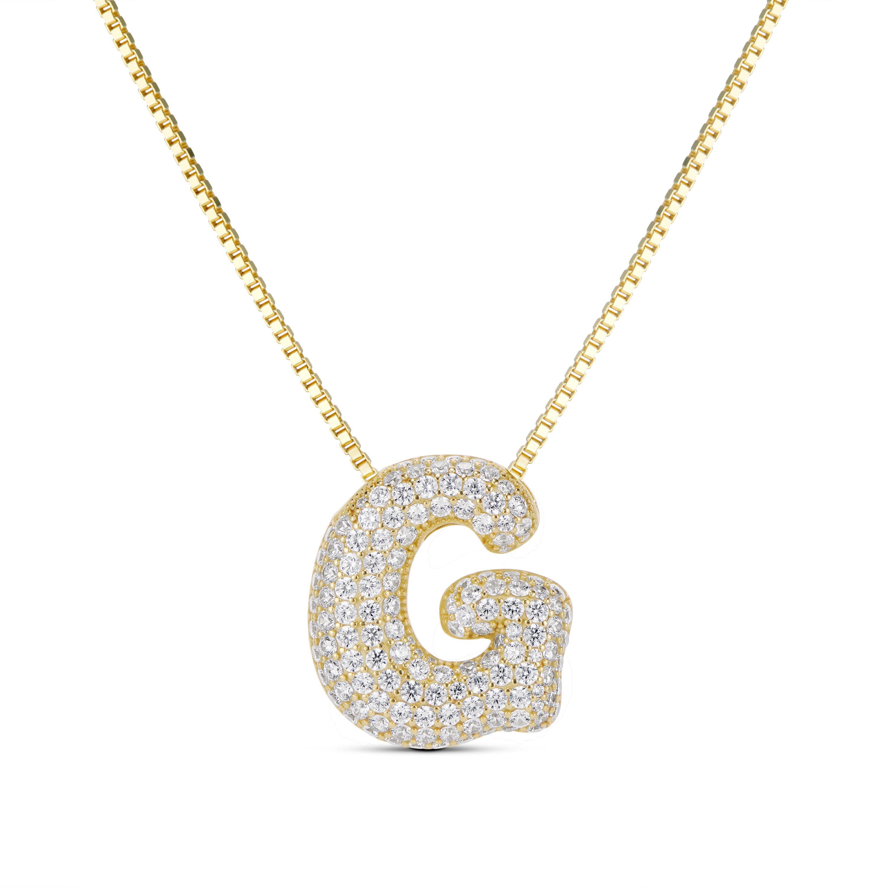 Iced Jumbo Letter Necklace, gold CZ letter G pendant
