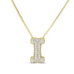 Iced Jumbo Letter Necklace, gold CZ letter I pendant
