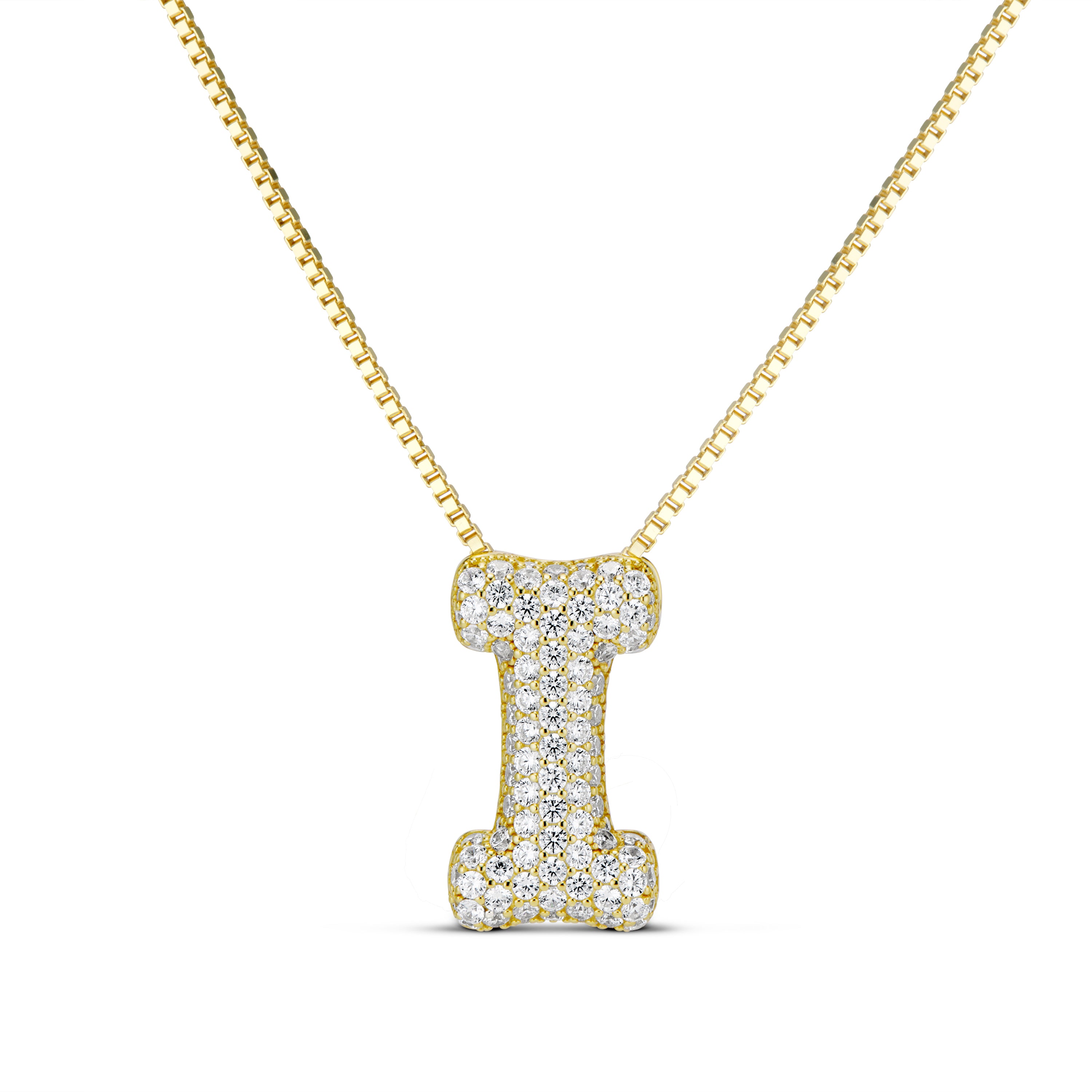 Iced Jumbo Letter Necklace, gold CZ letter I pendant
