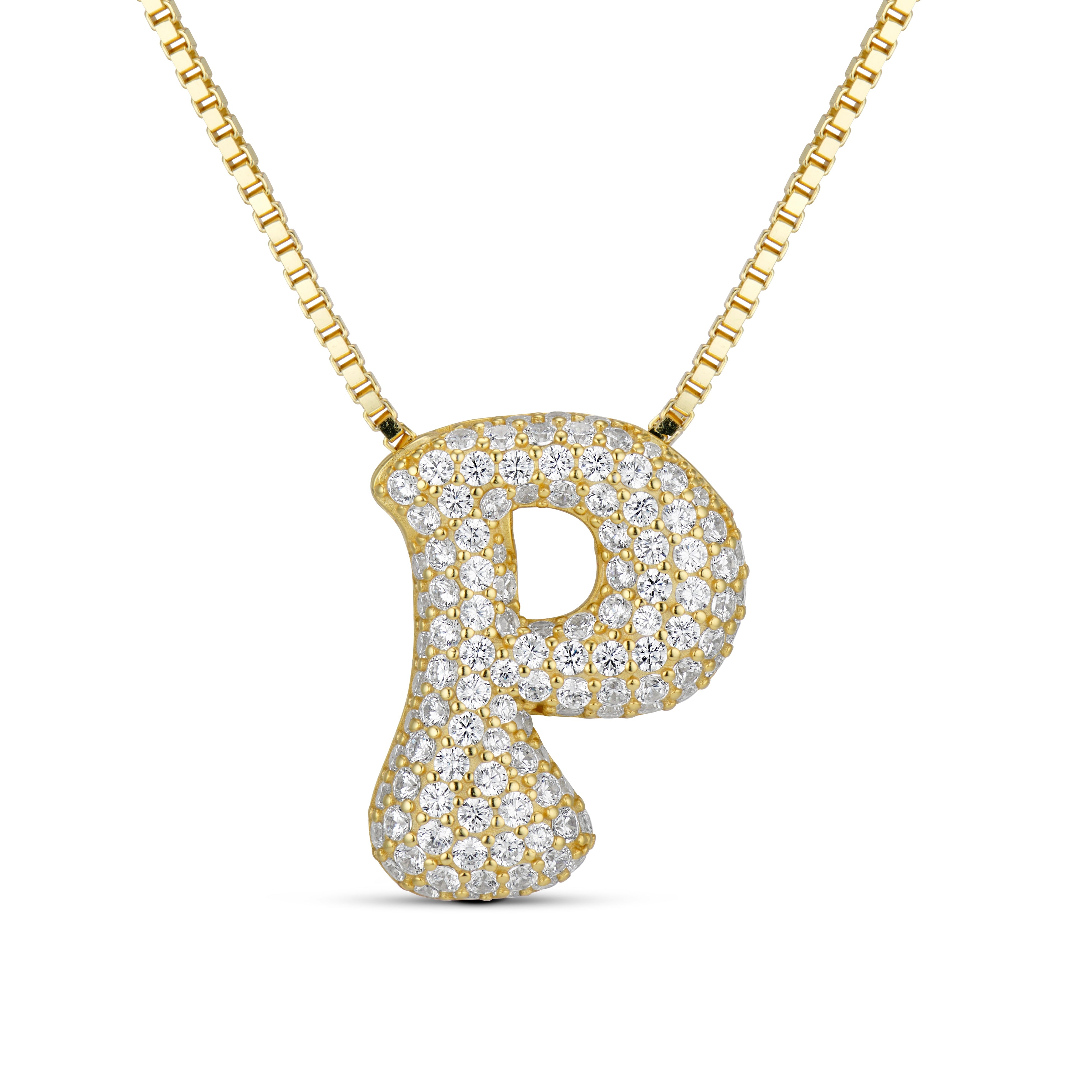 Iced Jumbo Letter Necklace, gold CZ letter P pendant