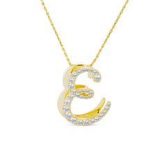 Large gold iced script initial necklace with CZ stones