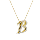 Iced Jumbo Script Letter Necklace, gold CZ cursive letter B