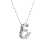 Iced Jumbo Script Letter Necklace in silver, CZ cursive letter E