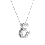 Iced Jumbo Script Letter Necklace in silver, CZ cursive letter E