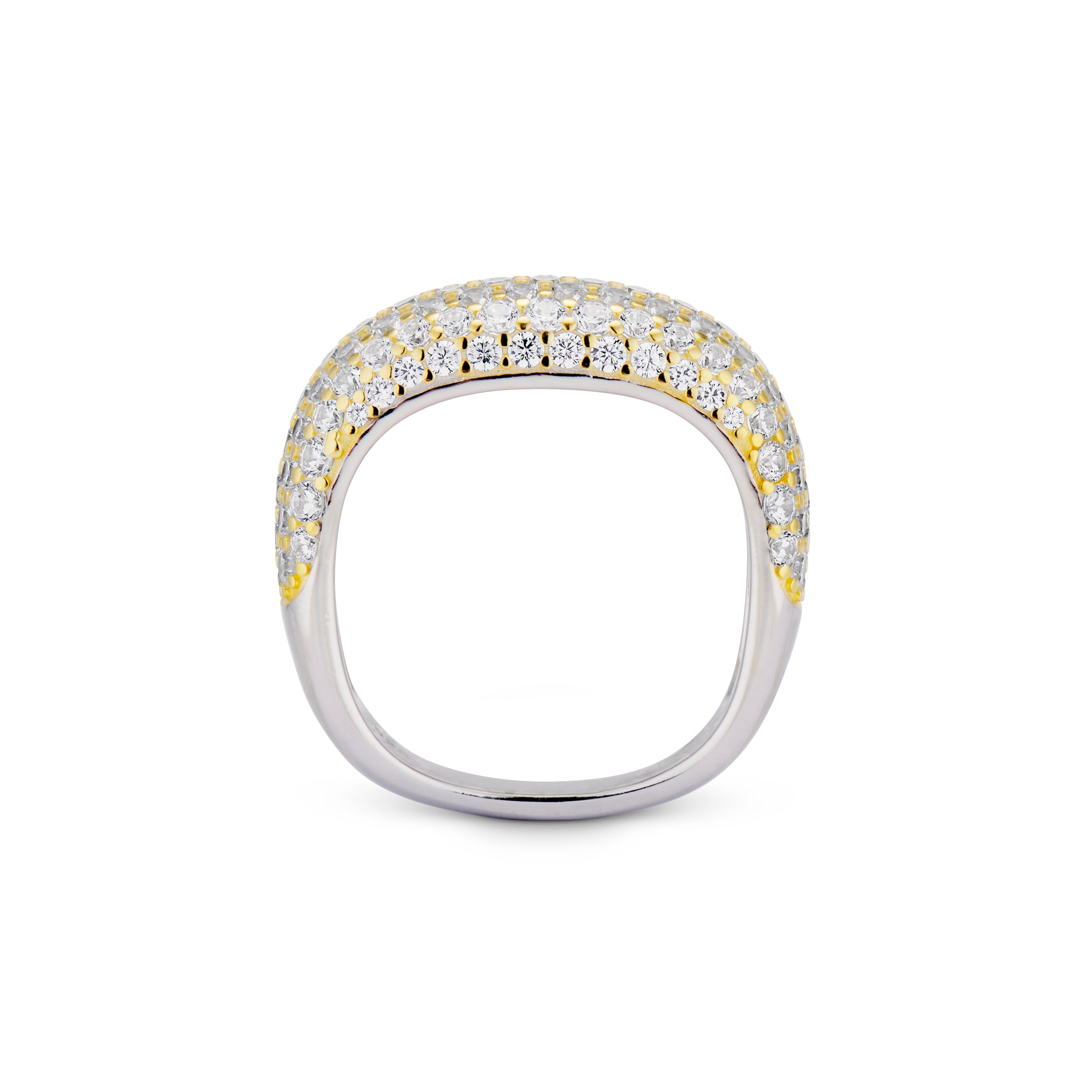 Side view of the Iced Kaete Pave Ring showing the silver band