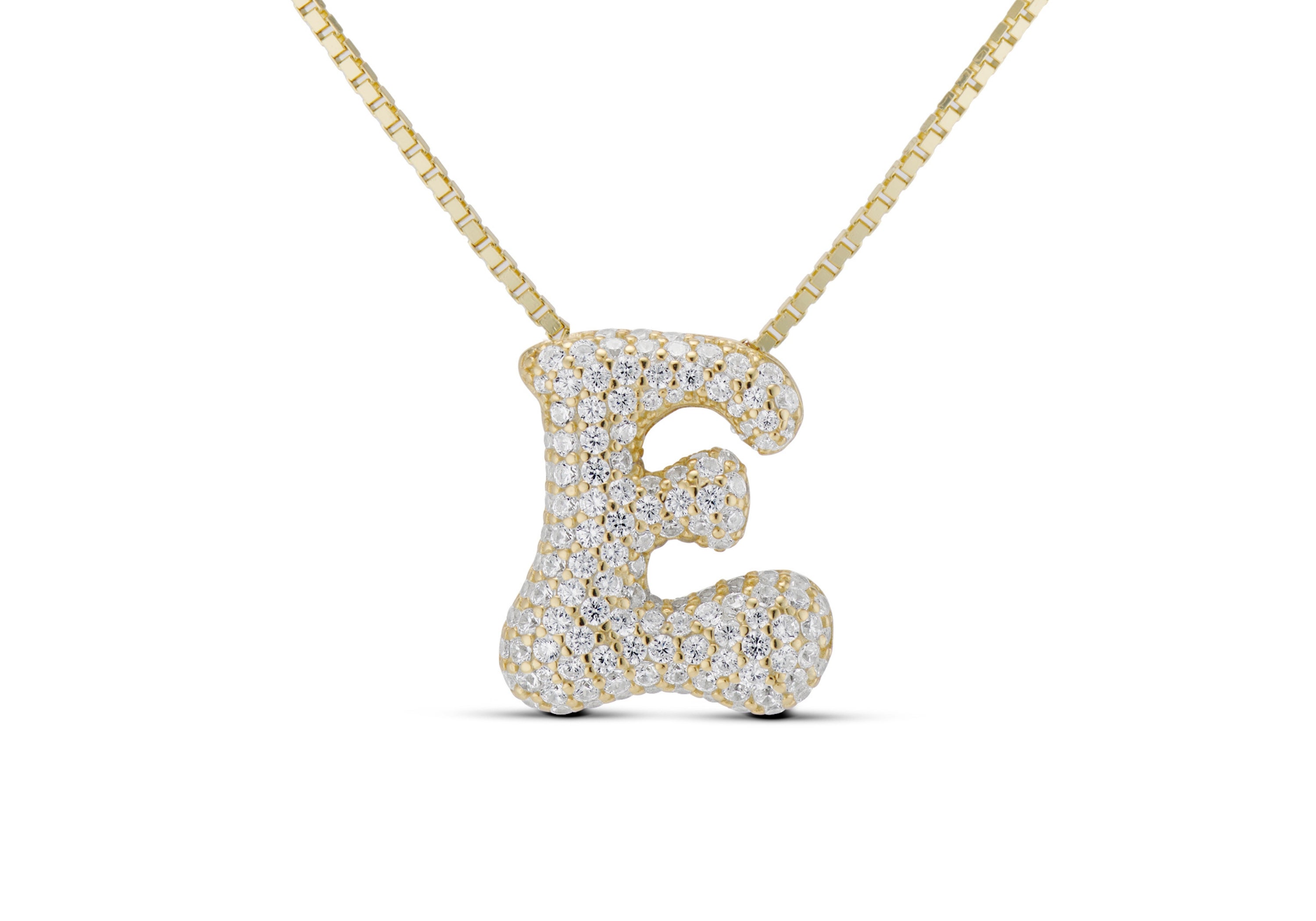 Medium gold iced letter necklace with CZ stones
