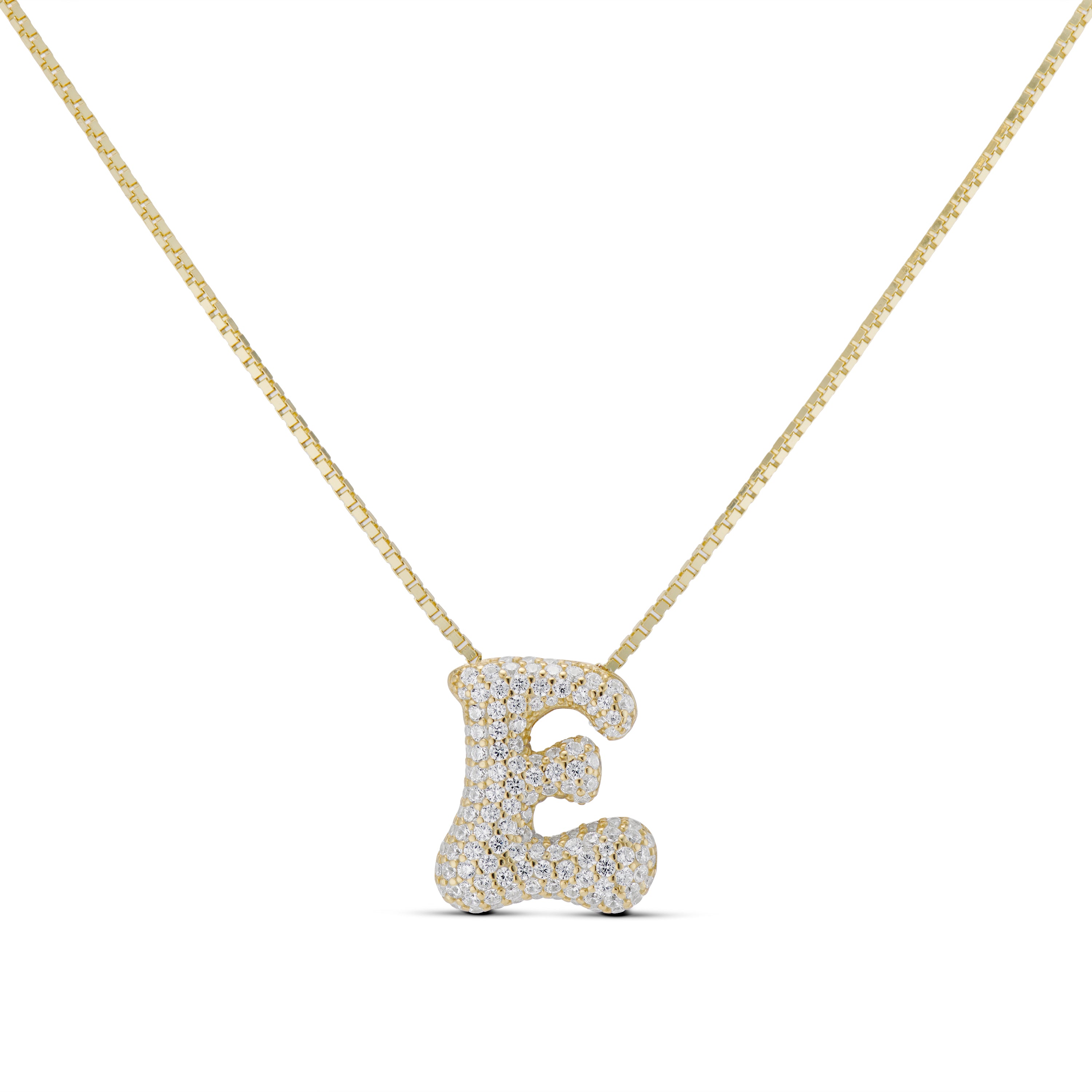EP Jewels Iced Medium Jumbo Letter Necklace, gold CZ letter E