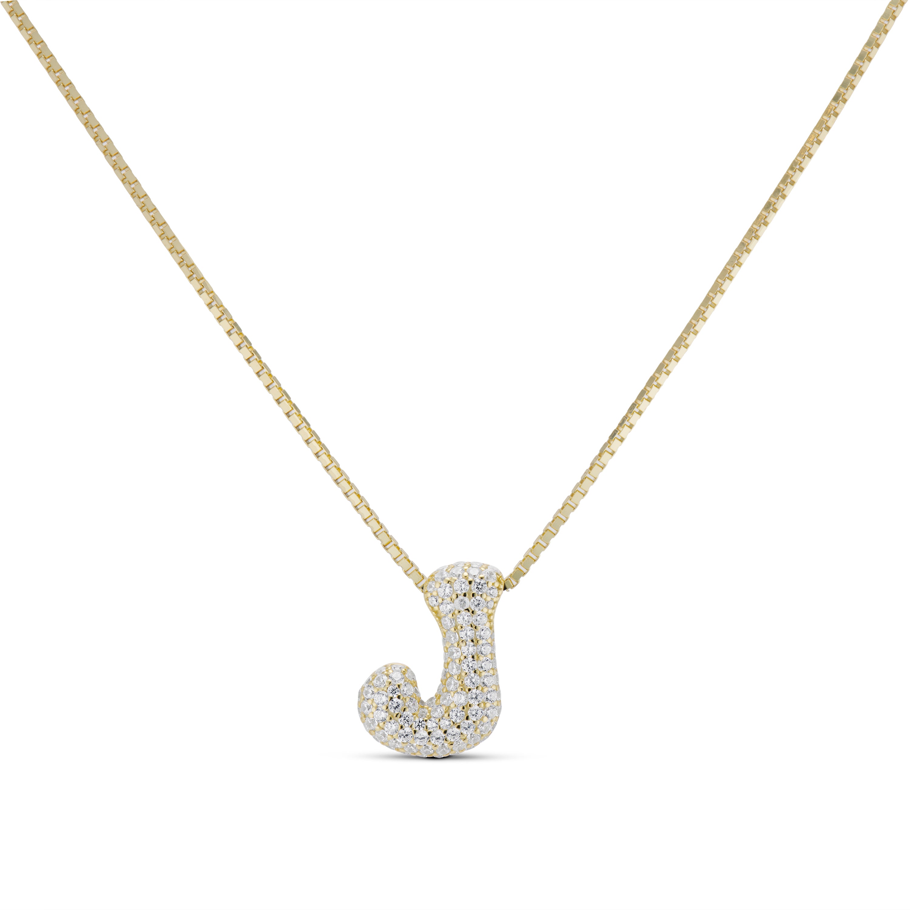 Iced Medium Jumbo Letter Necklace, gold CZ letter J