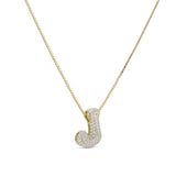 Iced Medium Jumbo Letter Necklace, gold CZ letter J, side view