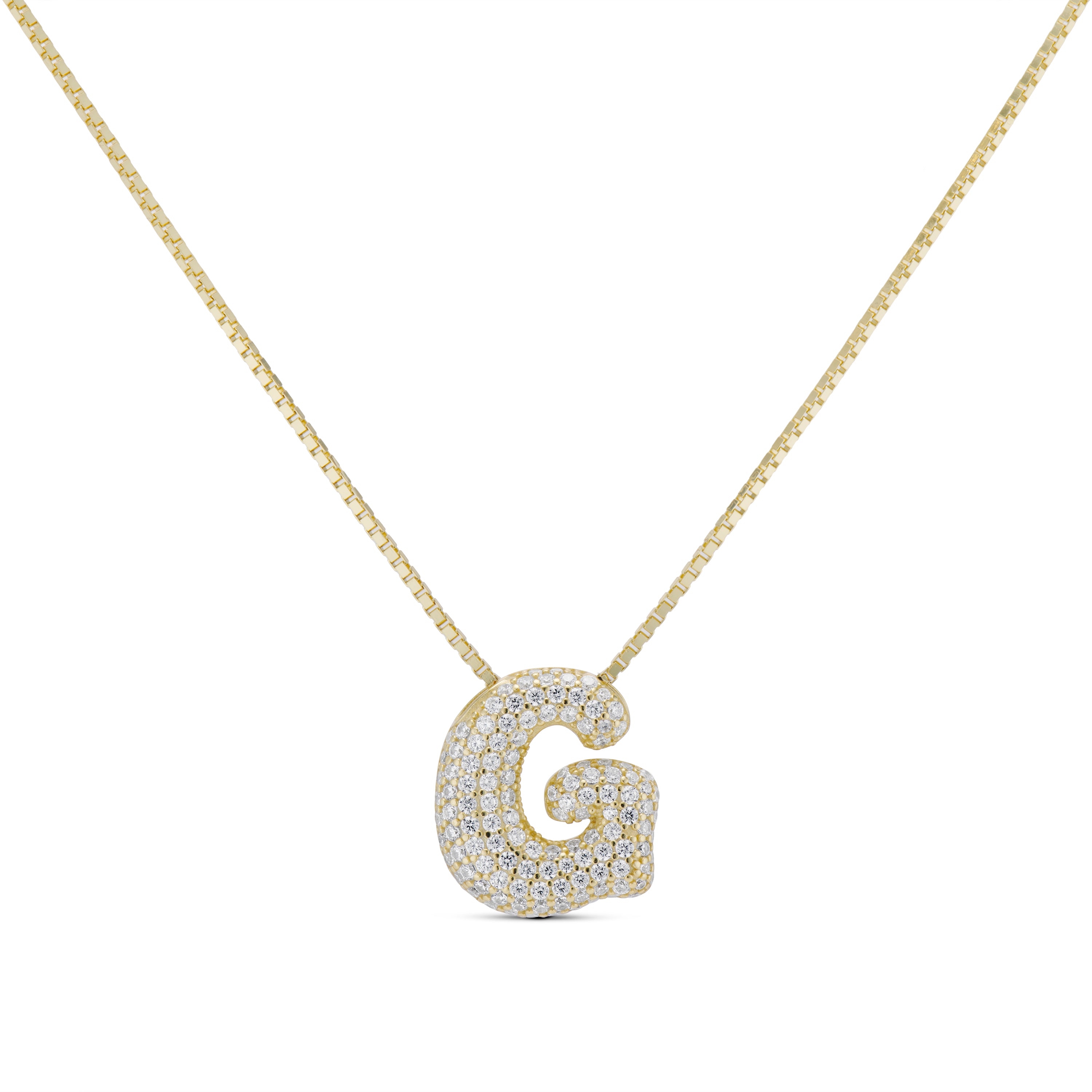 Iced Medium Jumbo Letter Necklace, gold CZ letter G