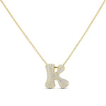 Iced Medium Jumbo Letter Necklace, gold CZ letter K
