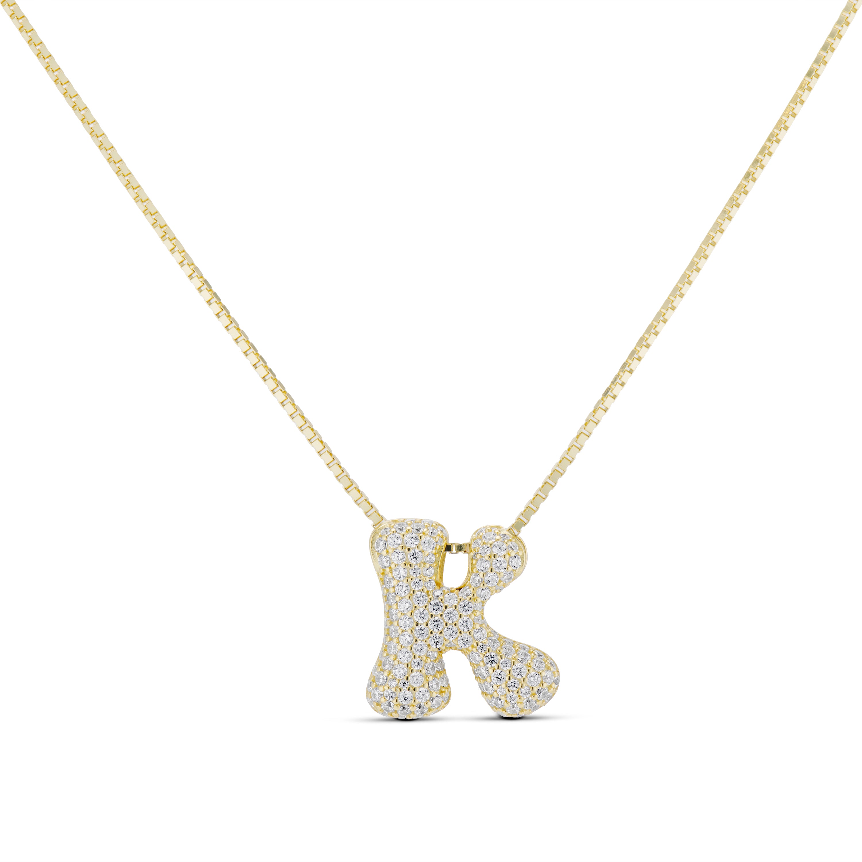 Iced Medium Jumbo Letter Necklace, gold CZ letter K