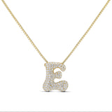 Iced Medium Jumbo Letter Necklace, gold CZ letter E, front view