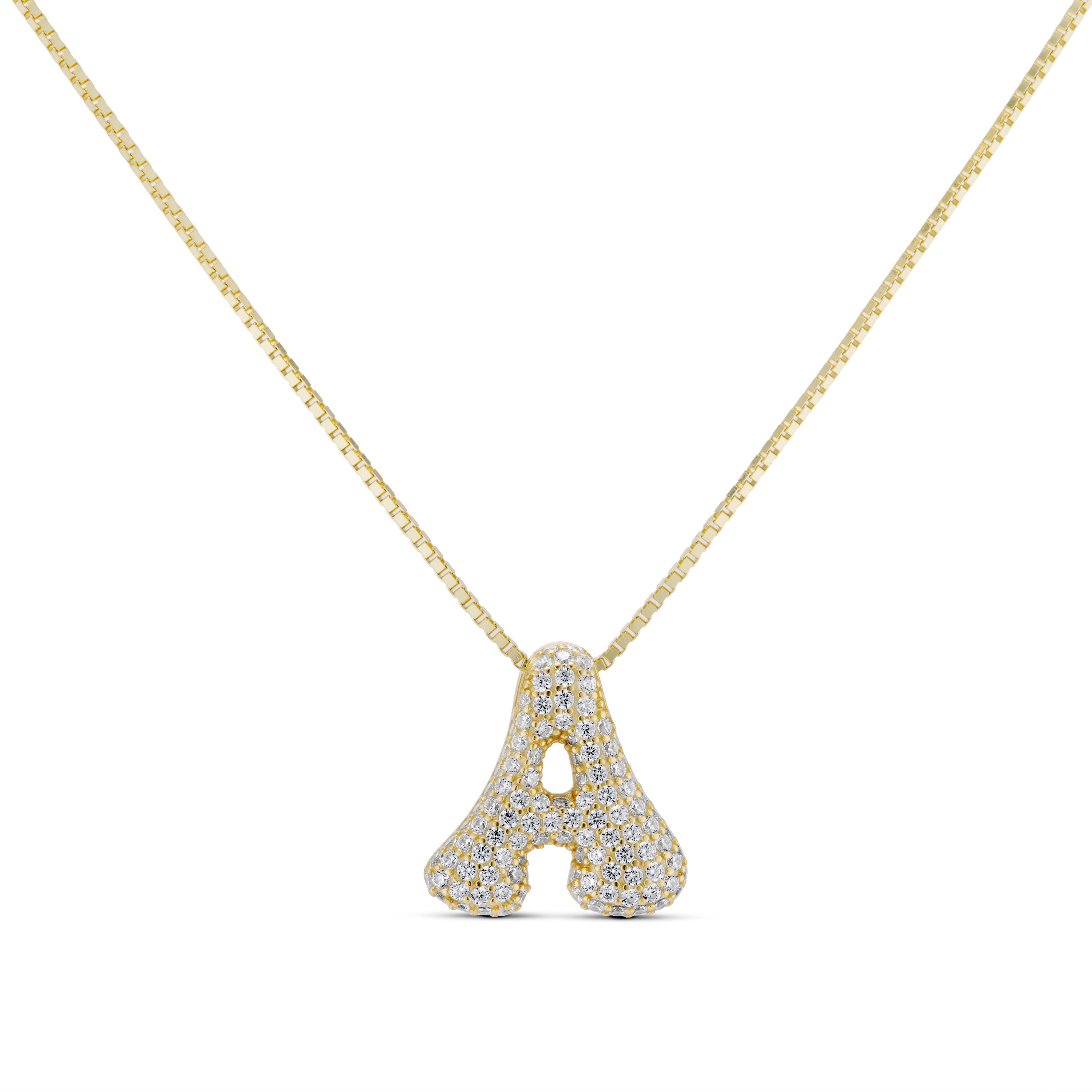 Iced Medium Jumbo Letter Necklace, gold CZ letter A