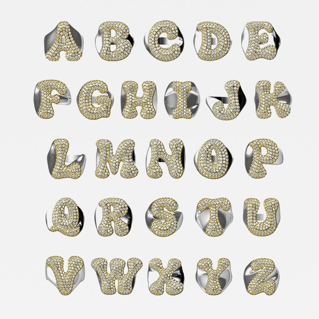 Iced Jumbo Letter Rings shown in every letter A to Z