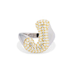 Iced Jumbo Letter Ring with a CZ bubble letter J, side view