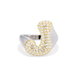 Iced Jumbo Letter Ring with a CZ bubble letter J, side view