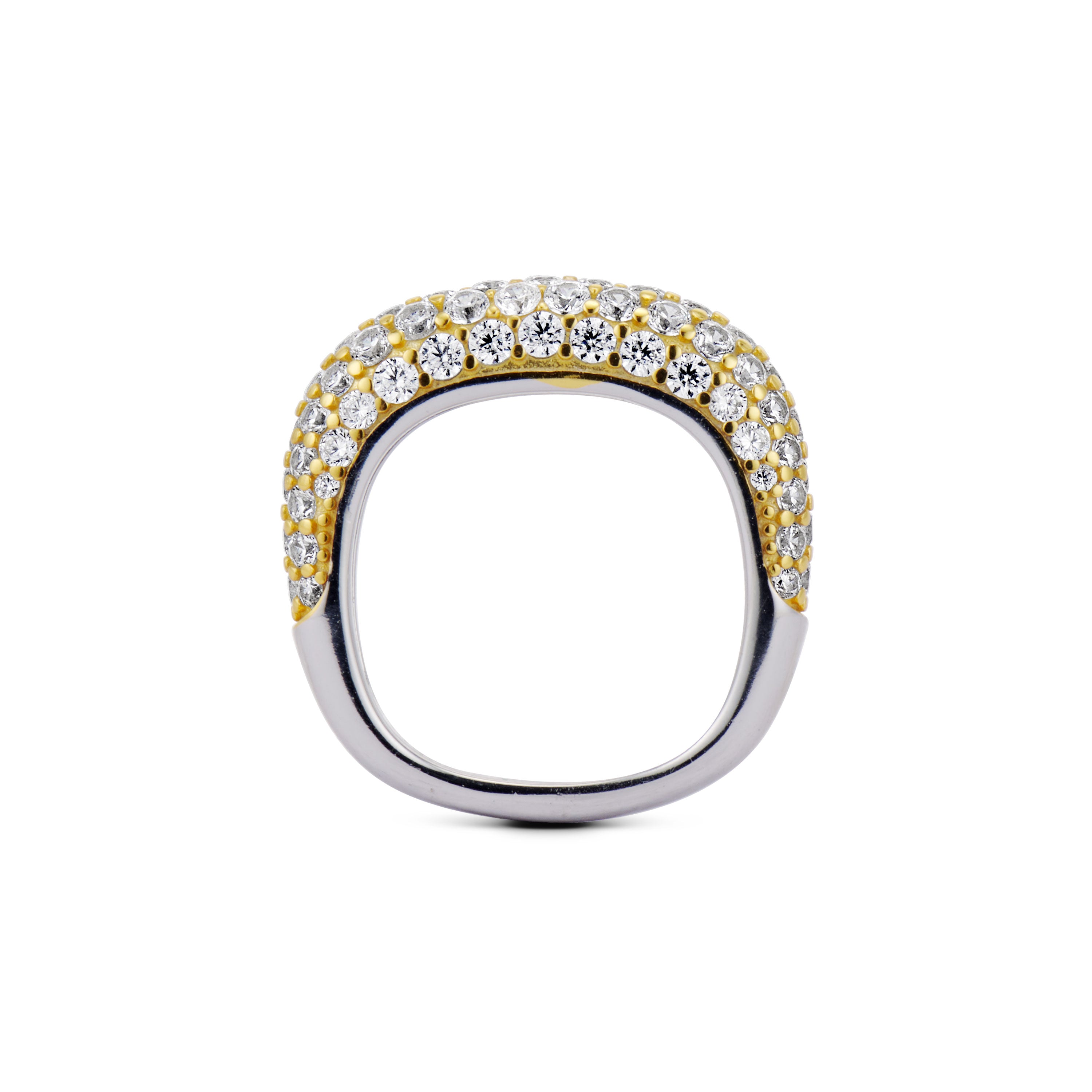 Iced Kaete Pave Pinky Ring from the side showing the silver band