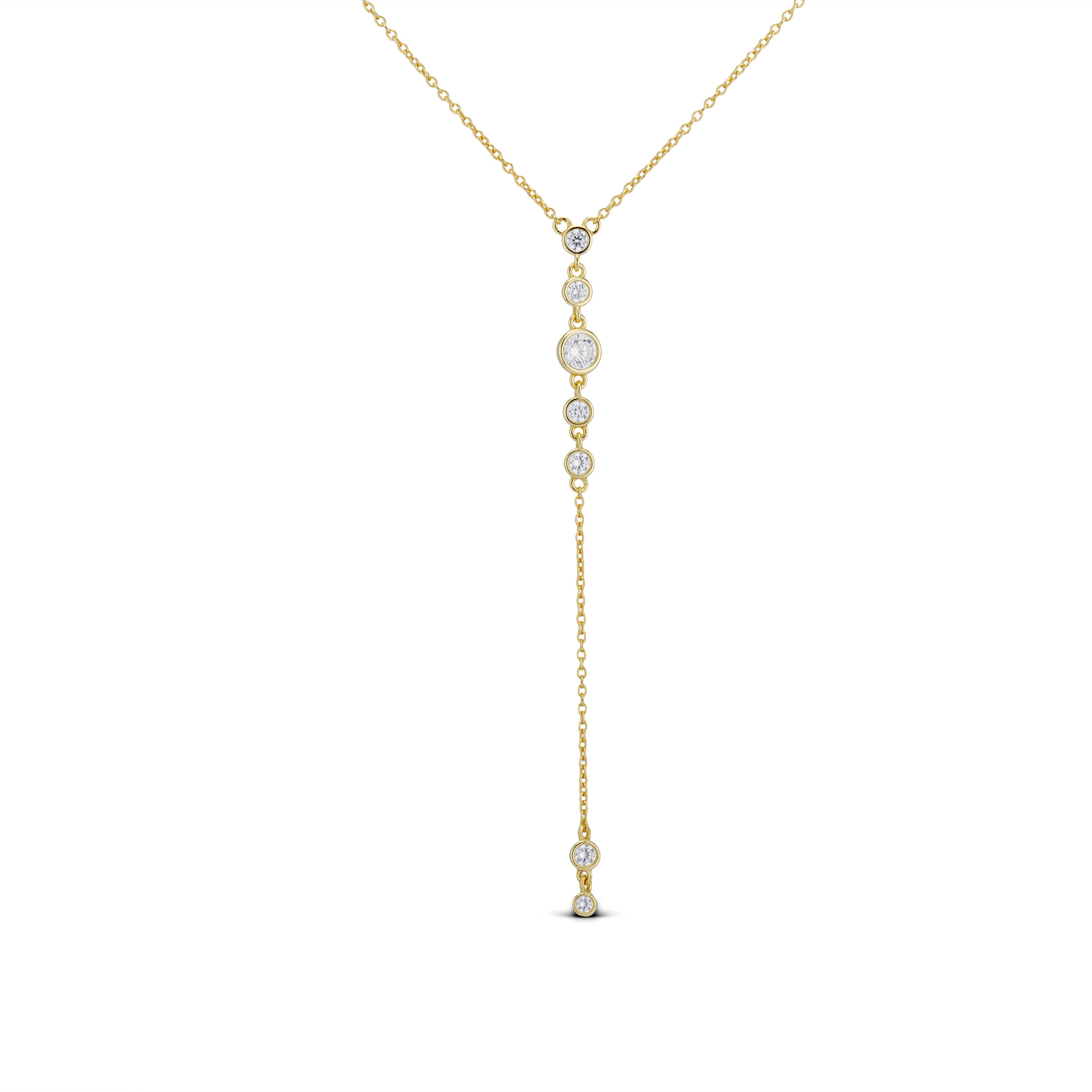 Lariat Drop Necklace in 14K gold plating, front view