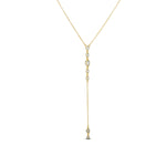 Lariat Drop Necklace with CZ drops on a fine gold chain, full length